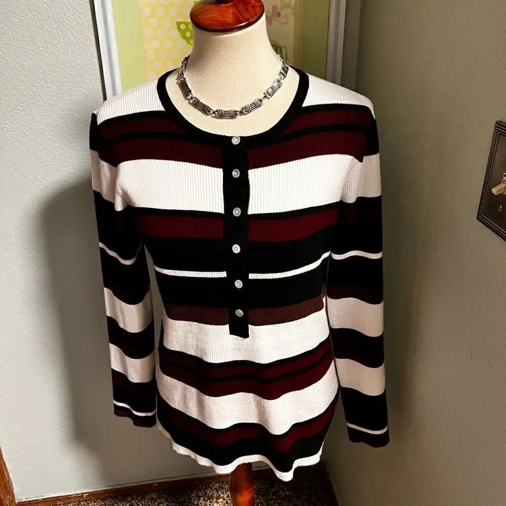 EUC Velvet Heart Ribbed Long Sleeved Striped Top Size Medium #77